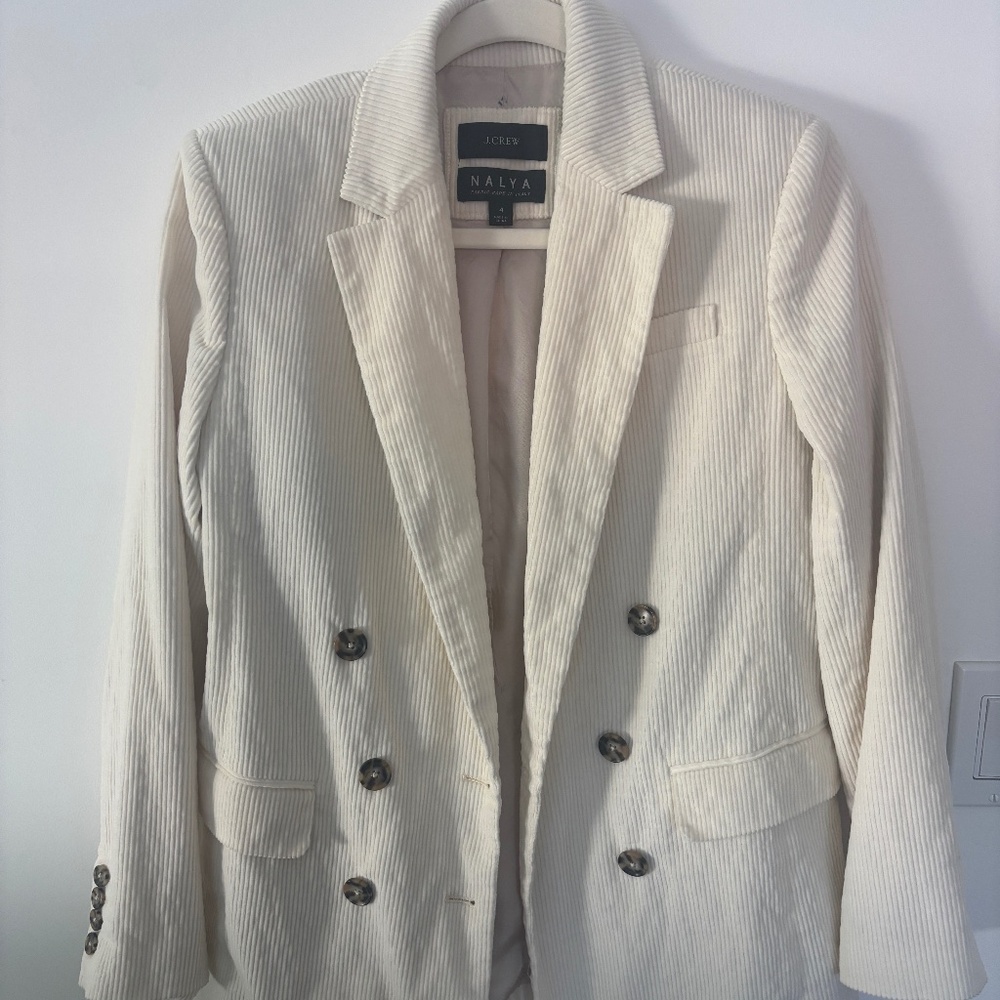 J.Crew Italian Tweed Double breasted Corduroy Blazer • Ivory • Size 4